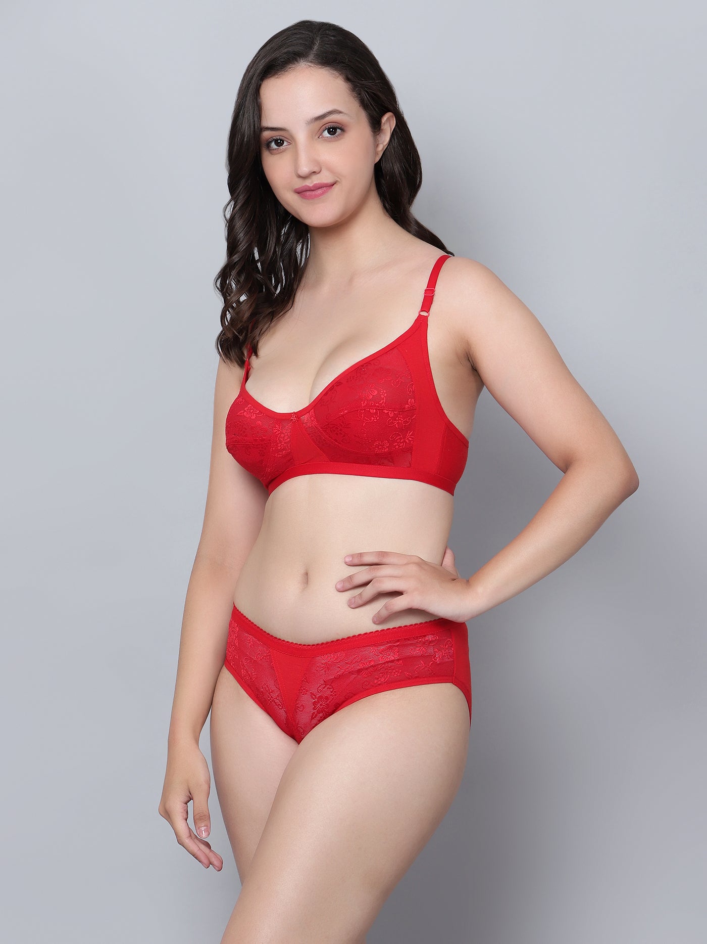 Women Half Net Cotton Non Padded Hipster Lingirie Bra Panty Set