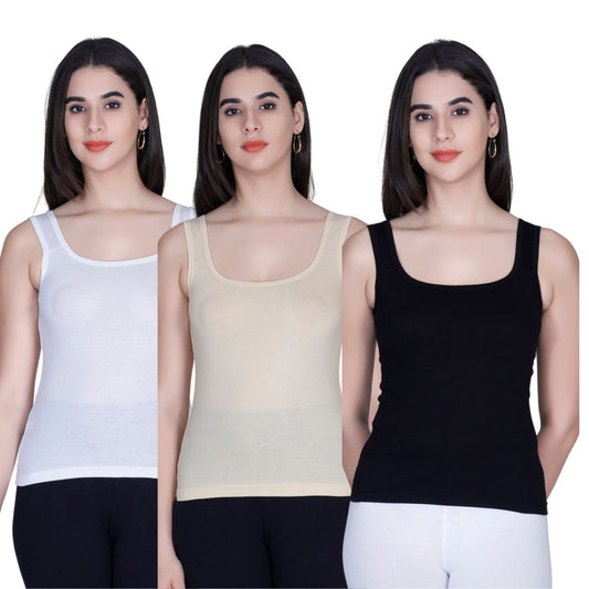 Aimly Women's Cotton Camisole Top – Scoop Neck, U-Shape Back, Solid Sleeveless Innerwear