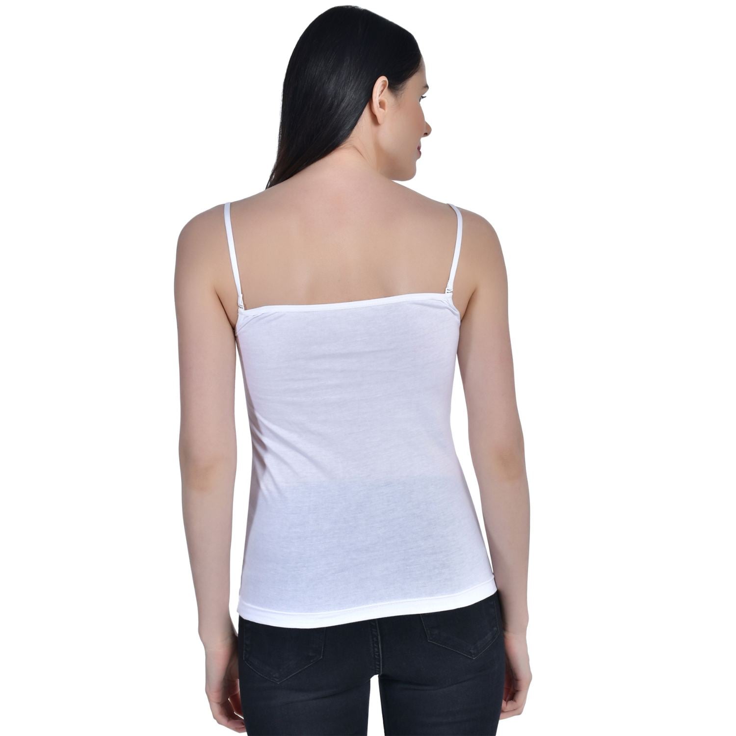 Women's Cotton Adjustable Strap Lace Spaghetti Slip Camisole 2 white 1 beige Pack of 3