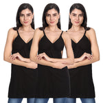 Women’s Cotton Spaghetti Strap Camisole Tops | Soft Stretchable Sleeveless Slips for Layering, Innerwear & Daily Wear 3 black pack of-3