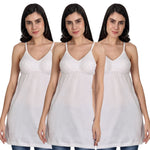 Women’s Cotton Spaghetti Strap Camisole Tops | Soft Stretchable Sleeveless Slips for Layering, Innerwear & Daily Wear 3 white pack of-3