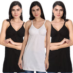 Women’s Cotton Spaghetti Strap Camisole Tops | Soft Stretchable Sleeveless Slips for Layering, Innerwear & Daily Wear 2 black 1 white pack of-3