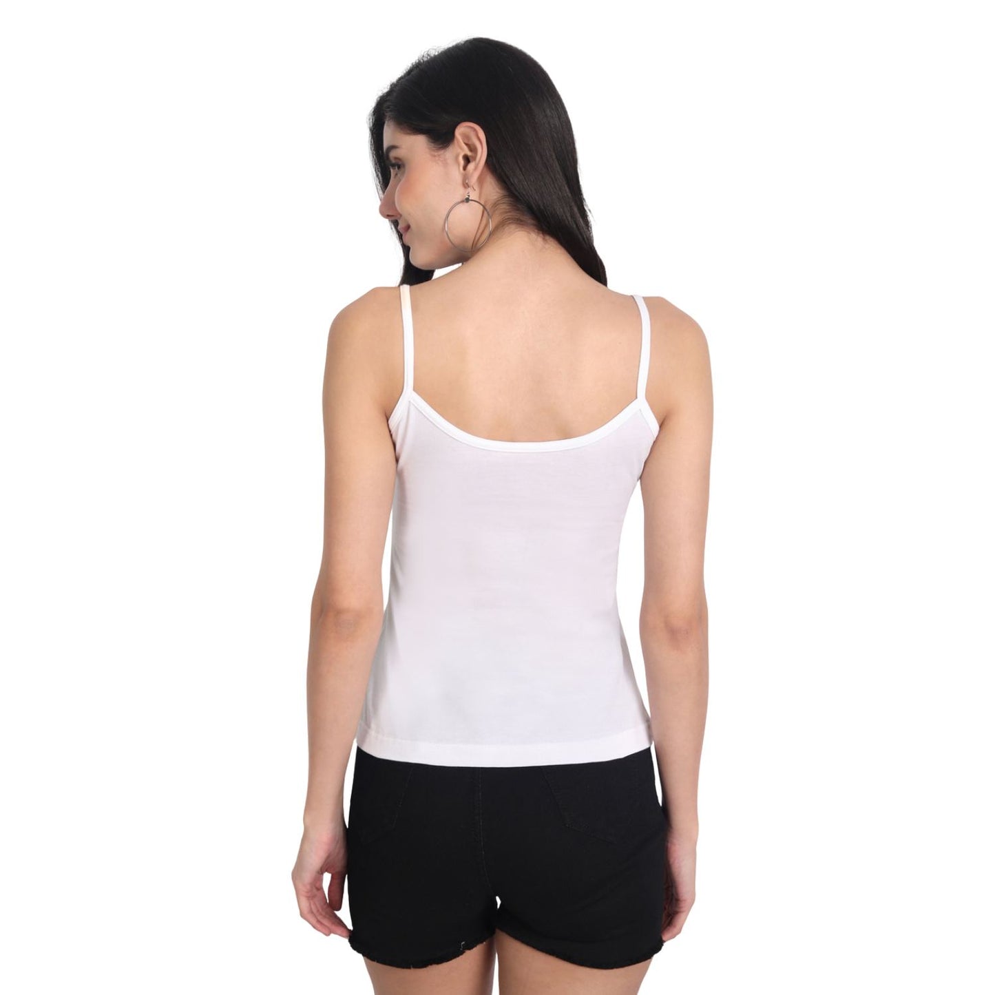 Women's Regular Fit Thin Strap Sleeveless Cotton Camisole Slip Spaghetti 3White Combo pack of 3