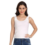 Women’s Cotton Camisole Tank Tops with Wide Shoulder Straps, Sleeveless Stretchable Innerwear for Layering & Daily Wear (2 white Combo Pack of 2)