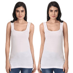 Women's Regular Fit Wide Strap Sleeveless Cotton Camisole Slip Spaghetti 2White Combo pack of 2