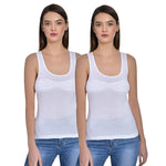 Women's Regular Fit Wide Strap Sleeveless Cotton Camisole Slip Spaghetti 2 white Combo pack of 2