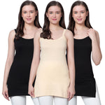 Women's Cotton Sleeveless U Neck Long Spaghetti Slips Regular Use Camisoles 2 blk 1 bge pack of 3