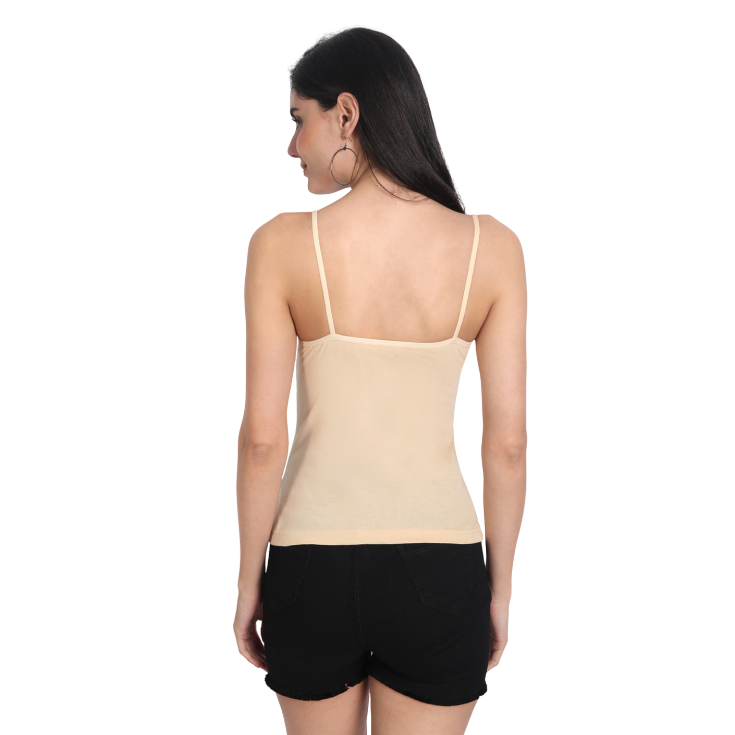 Women's Regular Fit Adjustable Strap Cotton Bra Cum Camisole Slip Spaghetti Combo pack of 2 ( 1 BGE 1 WHT )