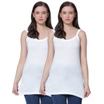 Women's Cotton Sleeveless U Neck Long Spaghetti Slips Regular Use Camisoles 2 white pack of 2