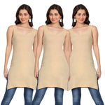 Women's Cotton Sleeveless Long Kurti Camisole Slip Spaghetti 3 Beige combo P3
