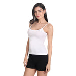 Women's Regular Fit Thin Strap Sleeveless Cotton Camisole Slip Spaghetti 3White Combo pack of 3