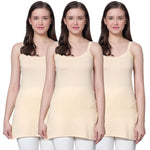 Women's Cotton Sleeveless U Neck Long Spaghetti Slips Regular Use Camisoles 3 bge pack of 3