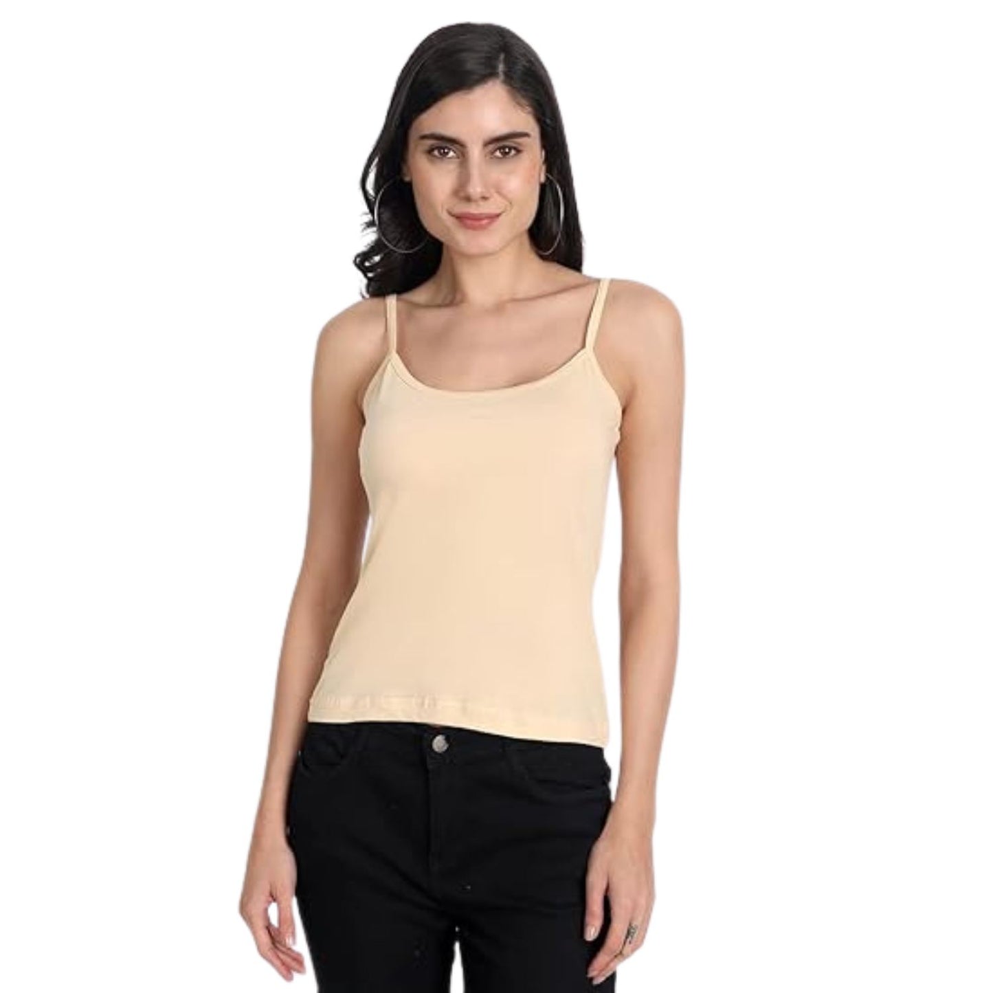 Women's Regular Fit Thin Strap Sleeveless Cotton Camisole Slip Spaghetti Multicolor Combo pack of 3 