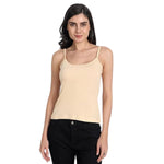 Women's Regular Fit Thin Strap Sleeveless Cotton Camisole Slip Spaghetti Multicolor Combo pack of 3 