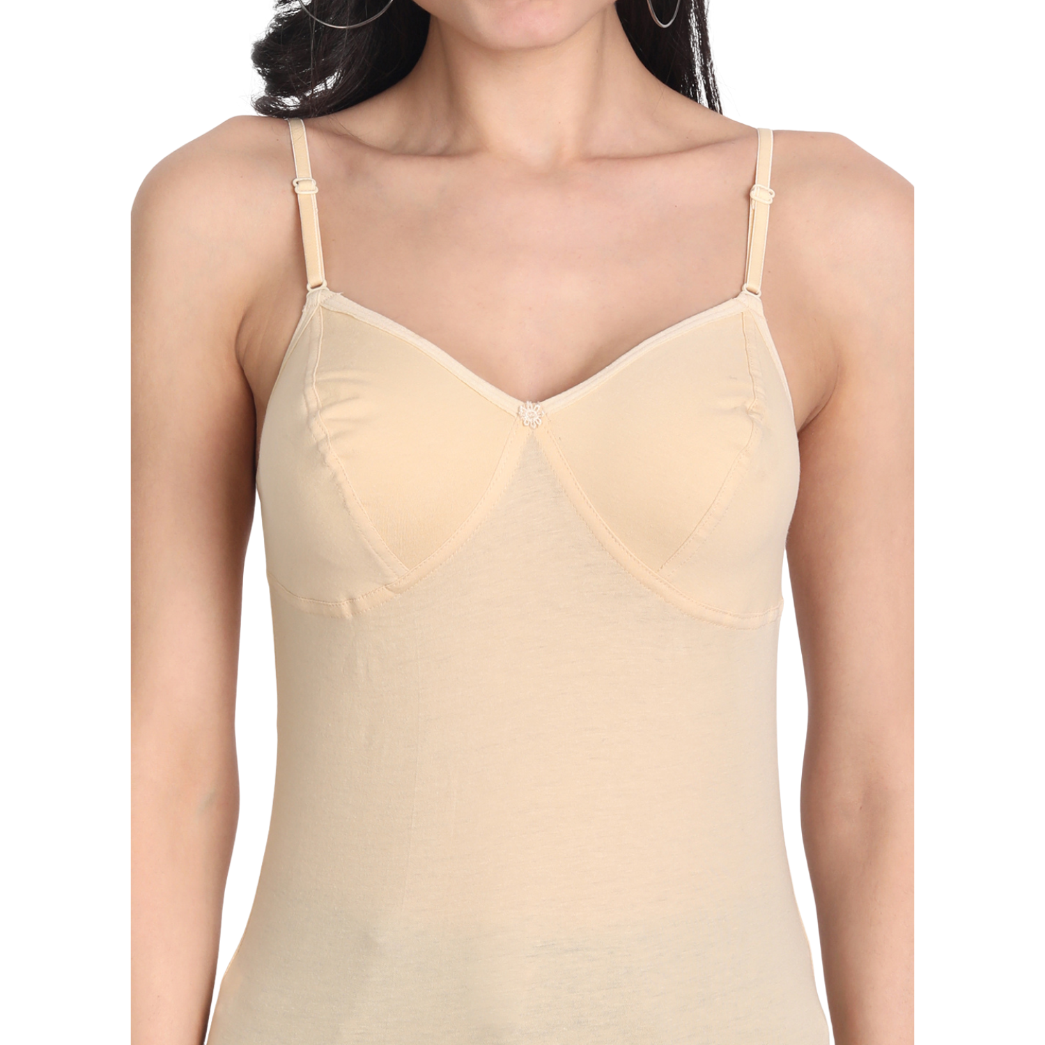 Women's Regular Fit Adjustable Strap Cotton Bra Cum Camisole Slip Spaghetti Combo pack of 2