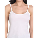 Women's Regular Fit Thin Strap Sleeveless Cotton Camisole Slip Spaghetti 3White Combo pack of 3