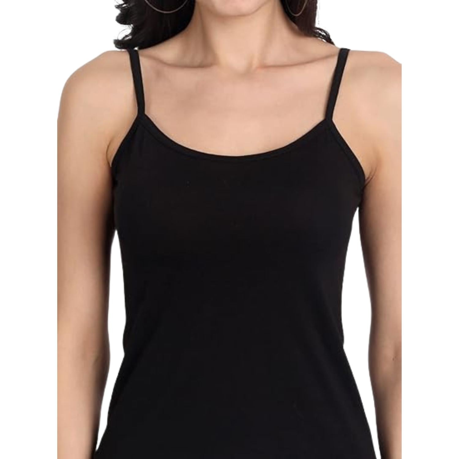 Women's Regular Fit Thin Strap Sleeveless Cotton Camisole Slip Spaghetti Multicolor Combo pack of 3 