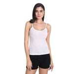 Women's Regular Fit Thin Strap Sleeveless Cotton Camisole Slip Spaghetti 3White Combo pack of 3