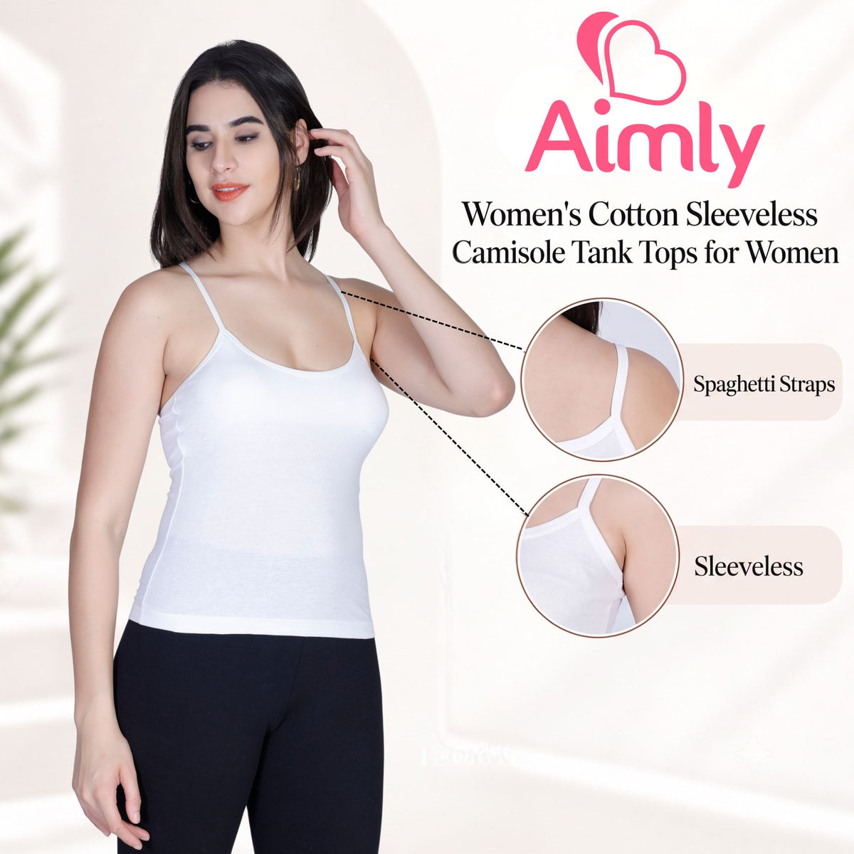 Aimly Women's Padded Short Cotton Camisole | Adjustable Spaghetti Strap Innerwear Vest | Soft Comfortable Everyday Wear Undershirt for Women | Lightweight cotton tank top | Breathable Daily Use Inner Slip Vest | Casual Solid Basic Tank Top