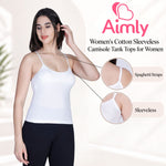 Aimly Women's Padded Short Cotton Camisole | Adjustable Spaghetti Strap Innerwear Vest | Soft Comfortable Everyday Wear Undershirt for Women | Lightweight cotton tank top | Breathable Daily Use Inner Slip Vest | Casual Solid Basic Tank Top