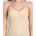 Women's Regular Fit Adjustable Strap Cotton Bra Cum Camisole Slip Spaghetti 1-Black_1-Beige Combo pack of  2