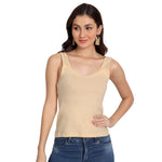 Women’s Cotton Camisole Tank Tops with Wide Shoulder Straps, Sleeveless Stretchable Innerwear for Layering & Daily Wear ( white beige Combo Pack of 2)