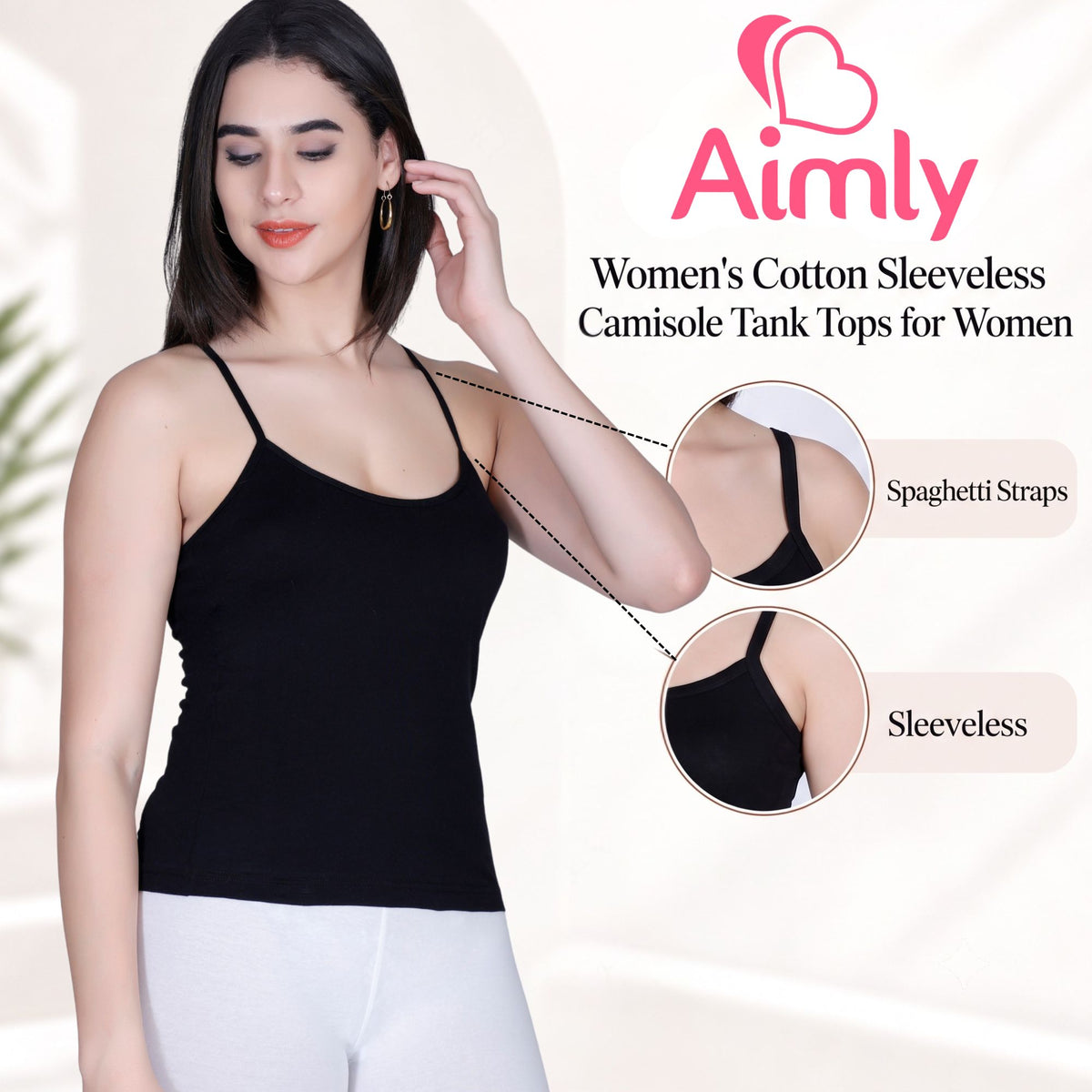 Aimly Women's Padded Short Cotton Camisole | Adjustable Spaghetti Strap Innerwear Vest | Soft Comfortable Everyday Wear Undershirt for Women | Lightweight cotton tank top | Breathable Daily Use Inner Slip Vest | Casual Solid Basic Tank Top