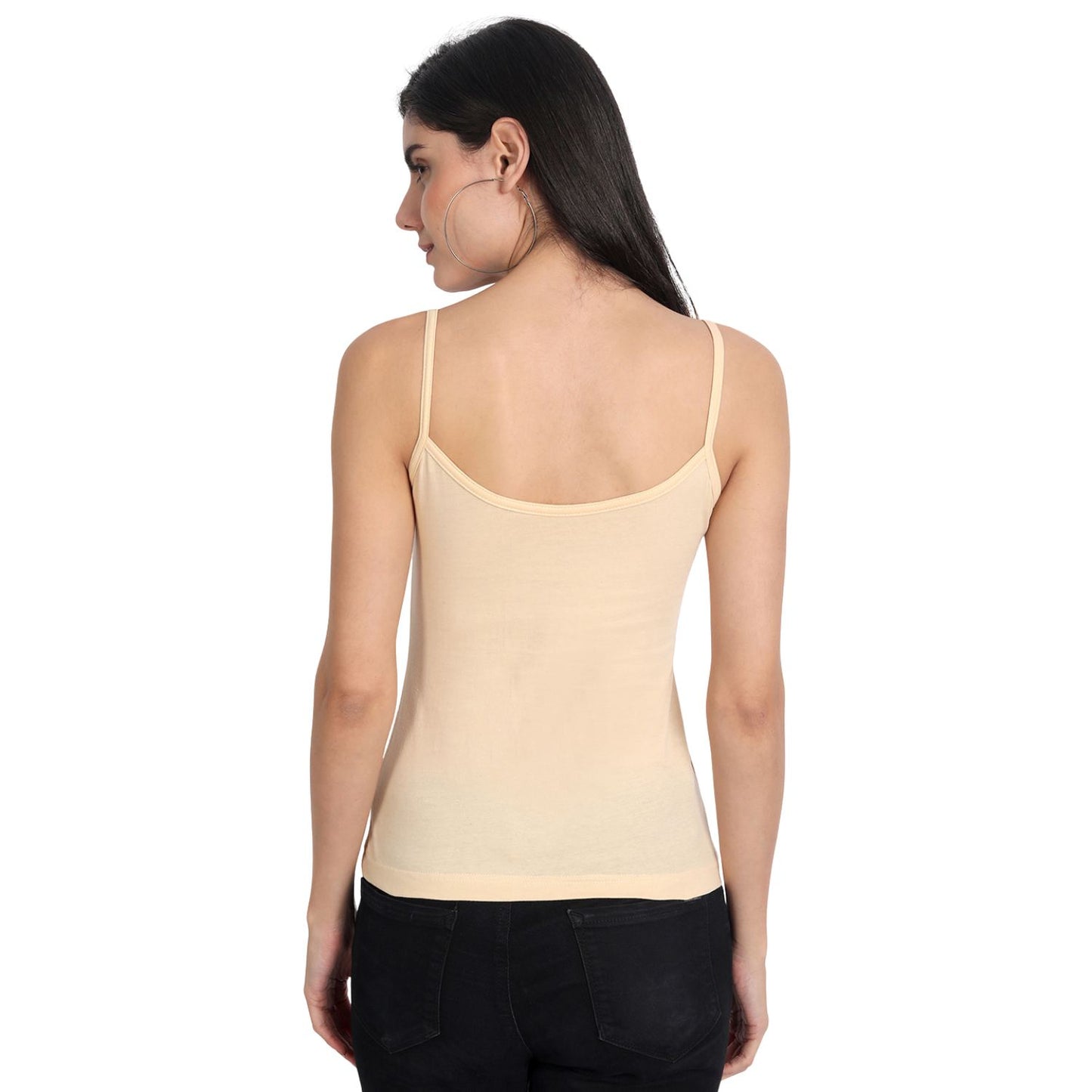 Women's Regular Fit Thin Strap Sleeveless Cotton Camisole Slip Spaghetti 3Beige Combo pack of 3