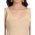 Women's Regular Fit Cotton U Neck Spaghetti Slips Camisoles 3 beige Combo Pack of 3