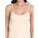 Aimly Women's Cotton Sleeveless Adjustable Strap Spaghetti 2 WHITE 1 BEIGE - Pack of 3