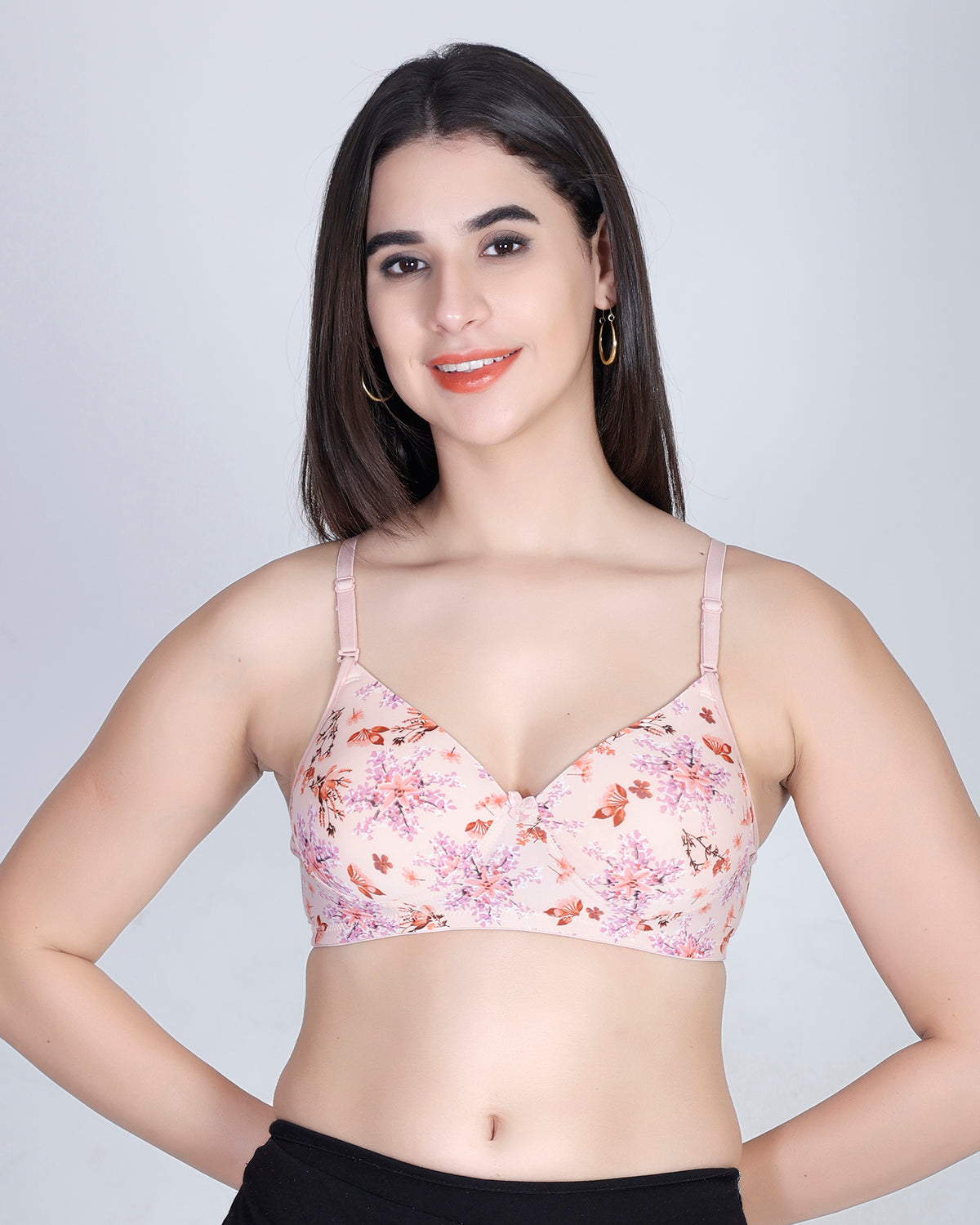 Aimly Floral Printed Soft Padded Lycra Mid Coverage Everyday Women Bra | Wireless Comfort Fit Breathable Stretch Fabric Lightly Padded Bra | Adjustable Strap Seamless Daily Wear Supportive lingerie