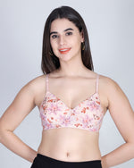 Aimly Floral Printed Soft Padded Lycra Mid Coverage Everyday Women Bra | Wireless Comfort Fit Breathable Stretch Fabric Lightly Padded Bra | Adjustable Strap Seamless Daily Wear Supportive lingerie