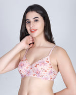 Aimly Floral Printed Soft Padded Lycra Mid Coverage Everyday Women Bra | Wireless Comfort Fit Breathable Stretch Fabric Lightly Padded Bra | Adjustable Strap Seamless Daily Wear Supportive lingerie