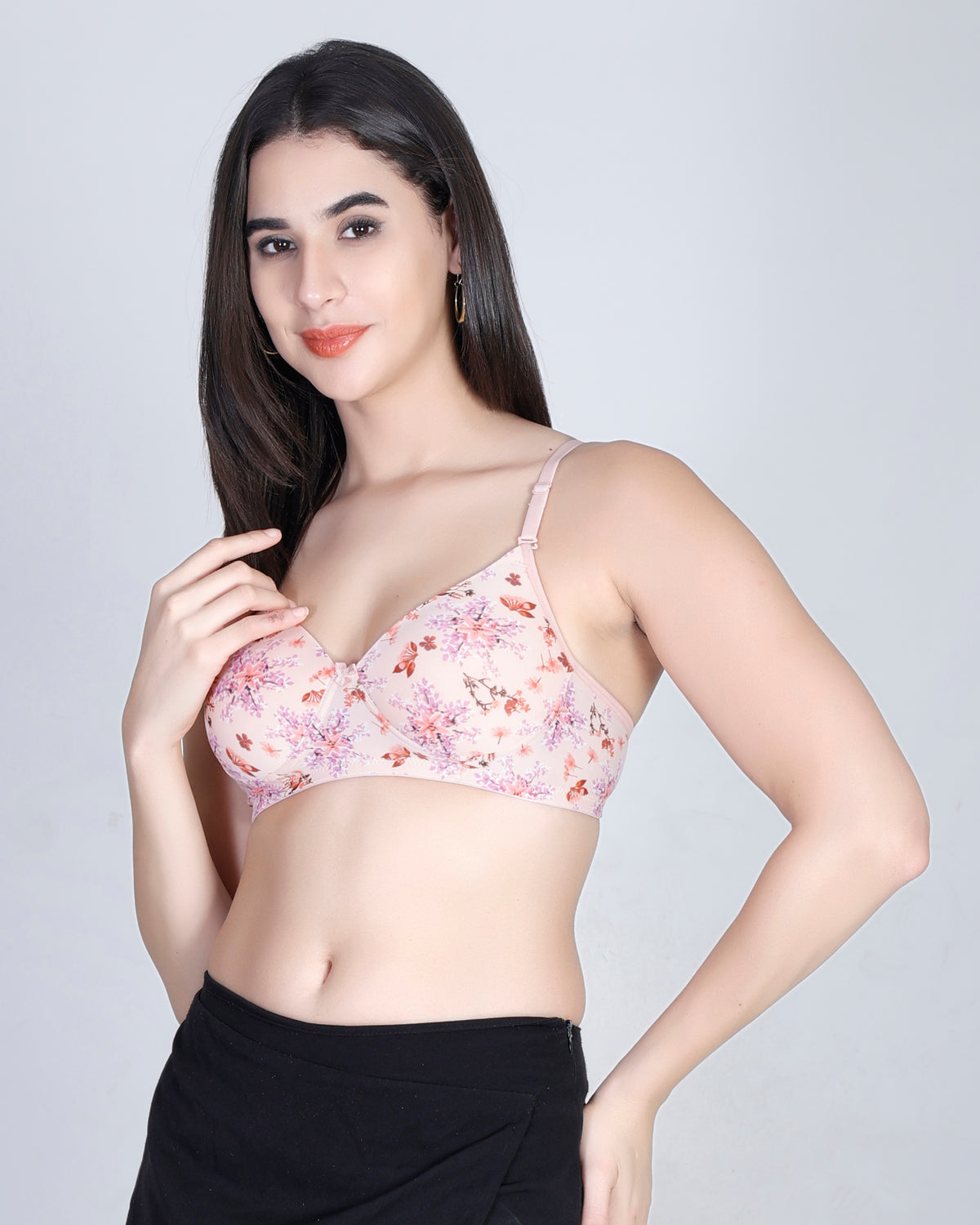 Aimly Floral Printed Soft Padded Lycra Mid Coverage Everyday Women Bra | Wireless Comfort Fit Breathable Stretch Fabric Lightly Padded Bra | Adjustable Strap Seamless Daily Wear Supportive lingerie