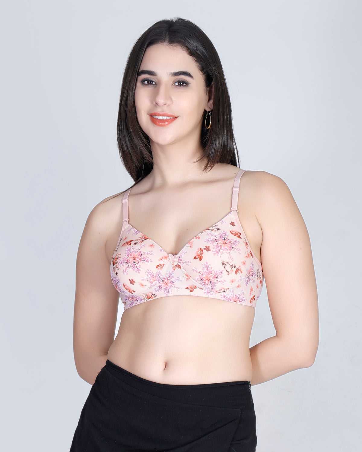 Aimly Floral Printed Soft Padded Lycra Mid Coverage Everyday Women Bra | Wireless Comfort Fit Breathable Stretch Fabric Lightly Padded Bra | Adjustable Strap Seamless Daily Wear Supportive lingerie