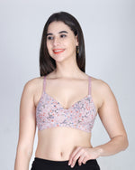 Aimly Floral Printed Soft Padded Lycra Mid Coverage Everyday Women Bra | Wireless Comfort Fit Breathable Stretch Fabric Lightly Padded Bra | Adjustable Strap Seamless Daily Wear Supportive lingerie