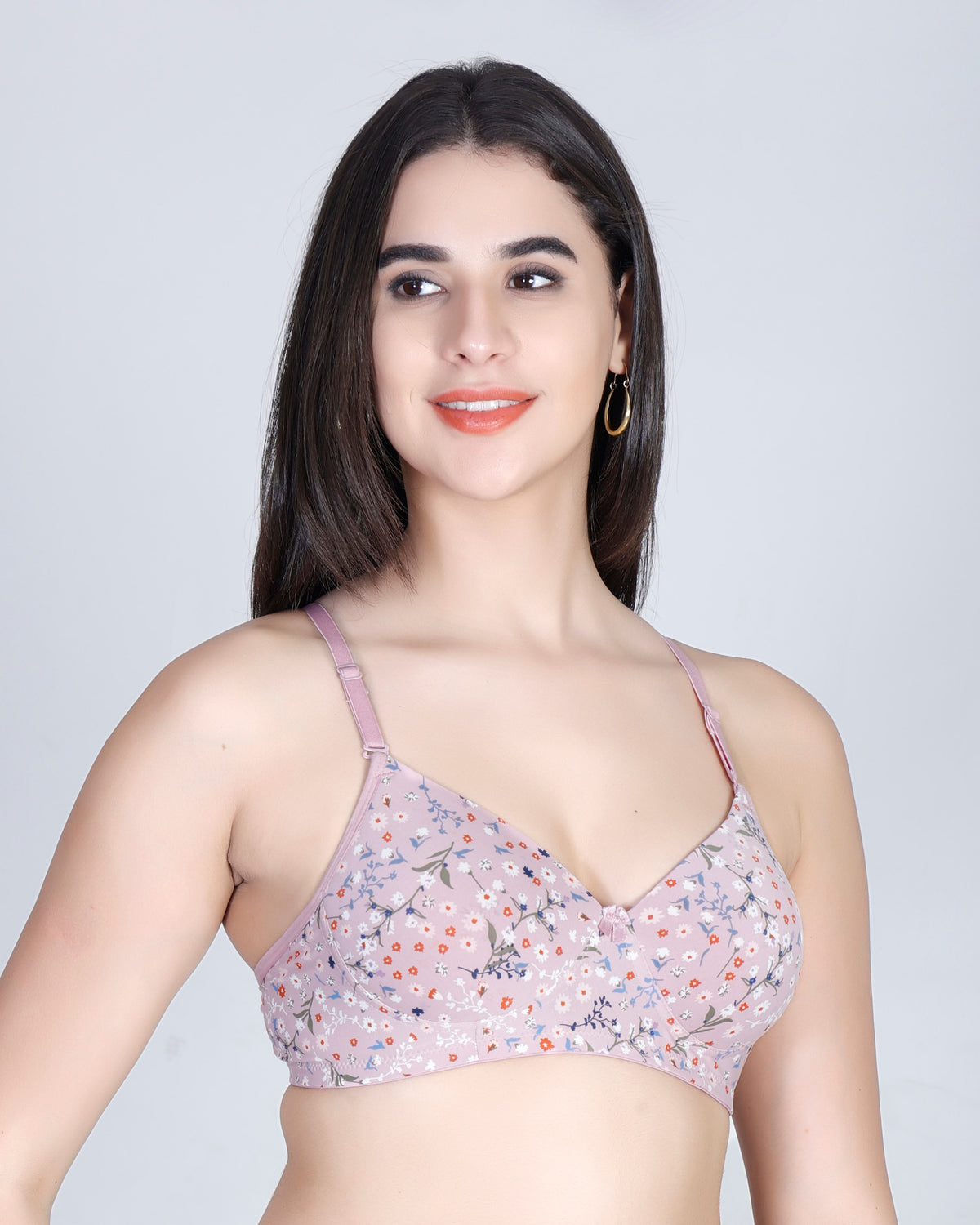 Aimly Floral Printed Soft Padded Lycra Mid Coverage Everyday Women Bra | Wireless Comfort Fit Breathable Stretch Fabric Lightly Padded Bra | Adjustable Strap Seamless Daily Wear Supportive lingerie