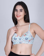 Aimly Floral Printed Soft Padded Lycra Mid Coverage Everyday Women Bra | Wireless Comfort Fit Breathable Stretch Fabric Lightly Padded Bra | Adjustable Strap Seamless Daily Wear Supportive lingerie