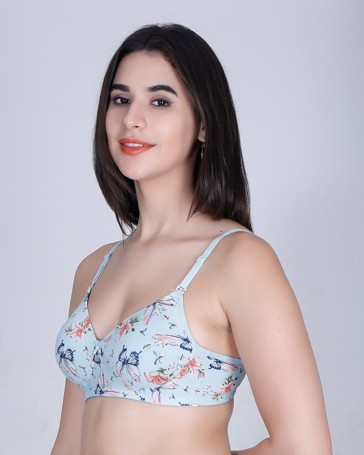 Aimly Floral Printed Soft Padded Lycra Mid Coverage Everyday Women Bra | Wireless Comfort Fit Breathable Stretch Fabric Lightly Padded Bra | Adjustable Strap Seamless Daily Wear Supportive lingerie