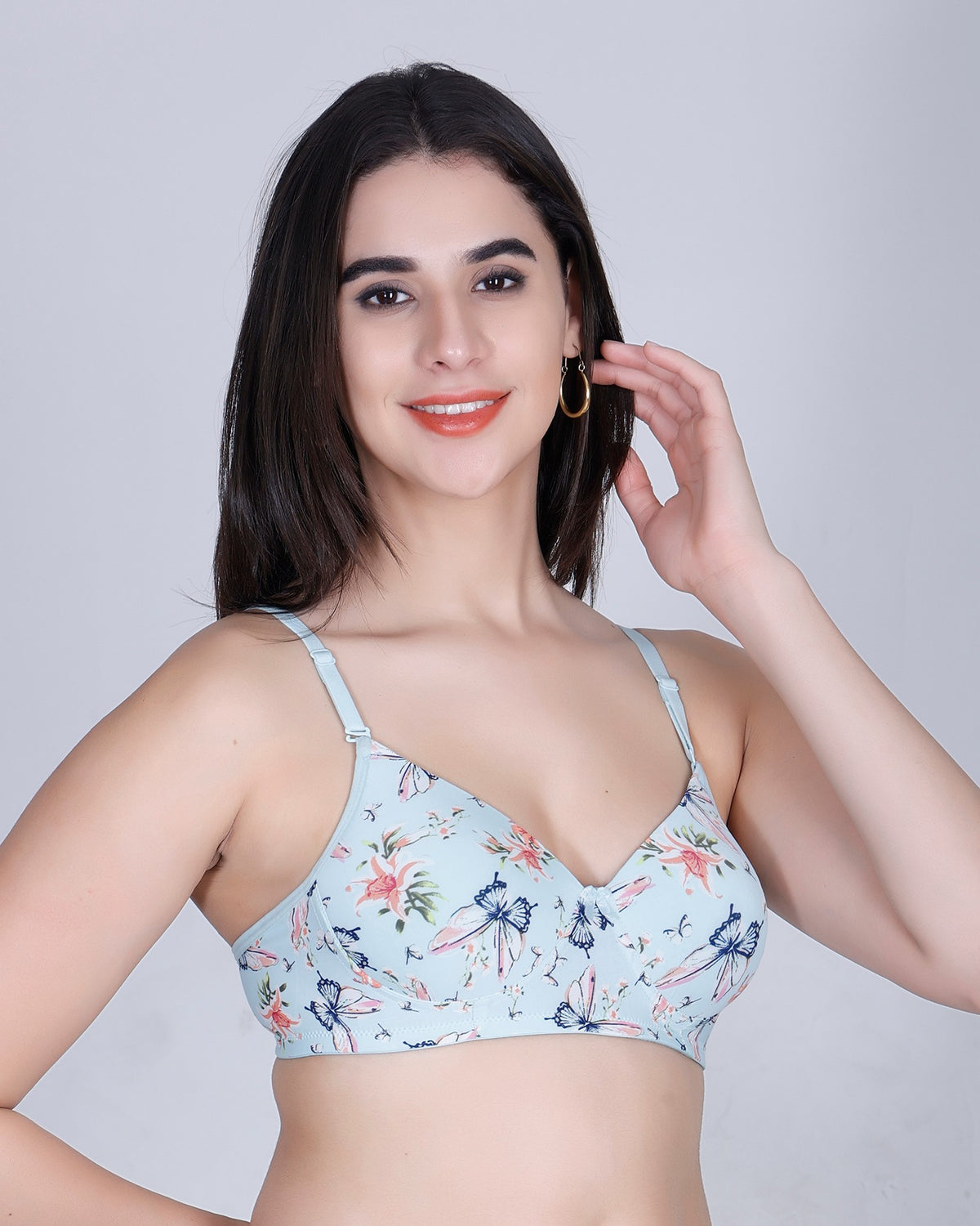 Aimly Floral Printed Soft Padded Lycra Mid Coverage Everyday Women Bra | Wireless Comfort Fit Breathable Stretch Fabric Lightly Padded Bra | Adjustable Strap Seamless Daily Wear Supportive lingerie