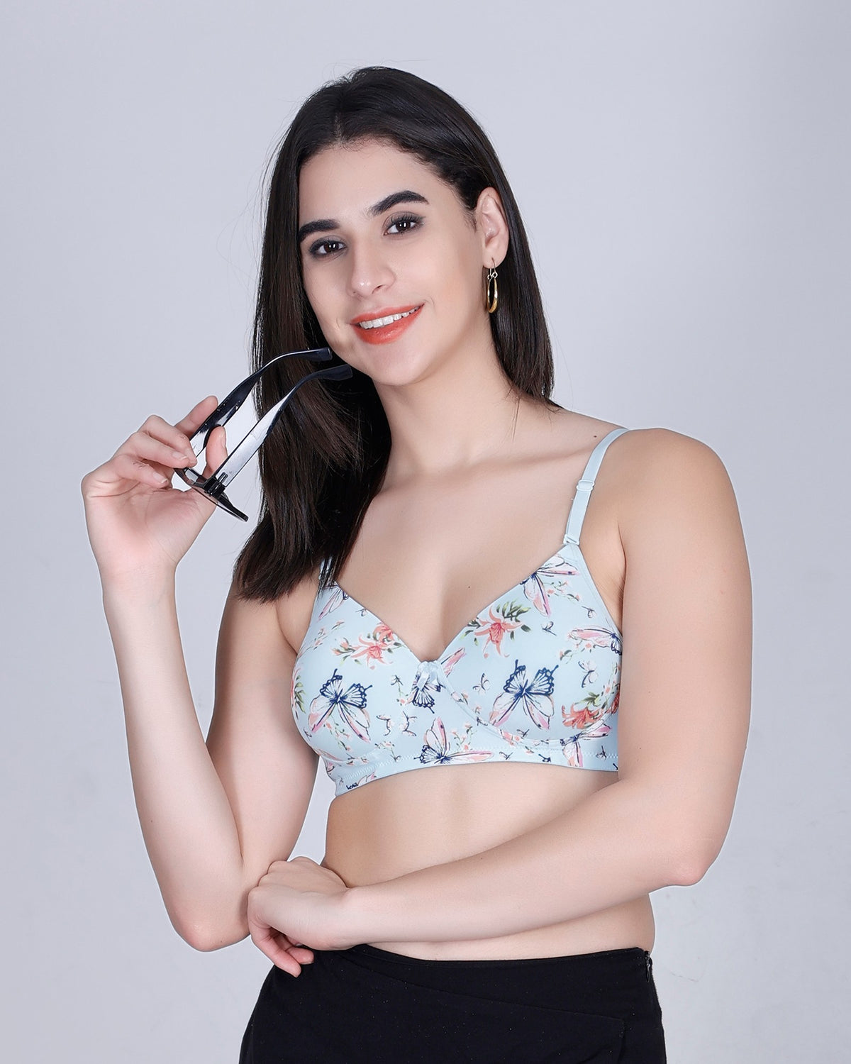 Aimly Floral Printed Soft Padded Lycra Mid Coverage Everyday Women Bra | Wireless Comfort Fit Breathable Stretch Fabric Lightly Padded Bra | Adjustable Strap Seamless Daily Wear Supportive lingerie