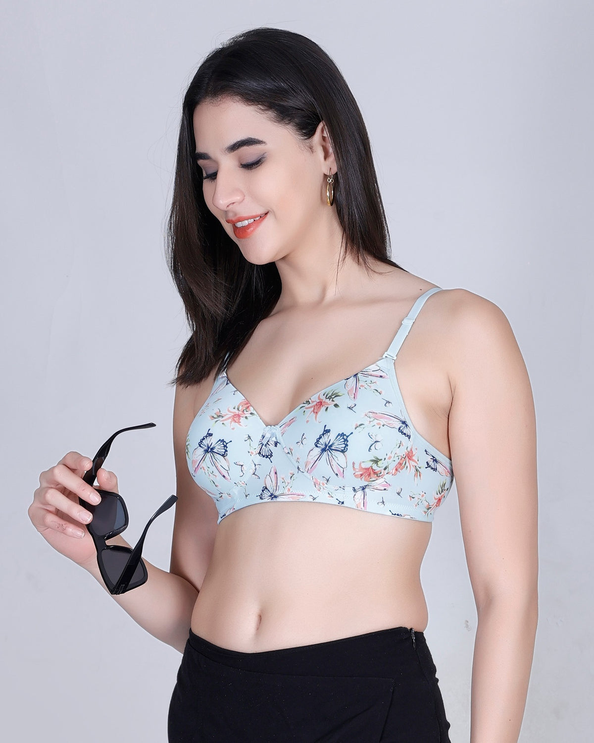 Aimly Floral Printed Soft Padded Lycra Mid Coverage Everyday Women Bra | Wireless Comfort Fit Breathable Stretch Fabric Lightly Padded Bra | Adjustable Strap Seamless Daily Wear Supportive lingerie