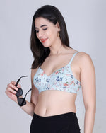 Aimly Floral Printed Soft Padded Lycra Mid Coverage Everyday Women Bra | Wireless Comfort Fit Breathable Stretch Fabric Lightly Padded Bra | Adjustable Strap Seamless Daily Wear Supportive lingerie