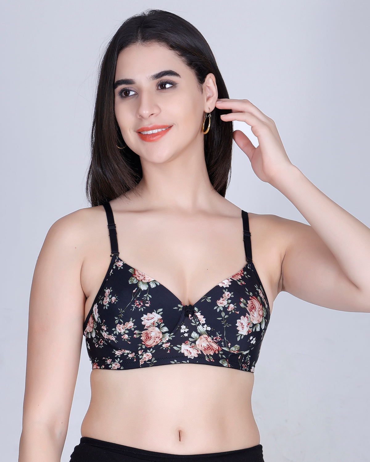 Aimly Floral Printed Soft Padded Lycra Mid Coverage Everyday Women Bra | Wireless Comfort Fit Breathable Stretch Fabric Lightly Padded Bra | Adjustable Strap Seamless Daily Wear Supportive lingerie