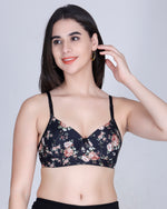 Aimly Floral Printed Soft Padded Lycra Mid Coverage Everyday Women Bra | Wireless Comfort Fit Breathable Stretch Fabric Lightly Padded Bra | Adjustable Strap Seamless Daily Wear Supportive lingerie