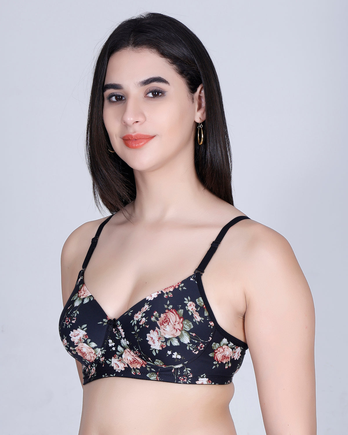 Aimly Floral Printed Soft Padded Lycra Mid Coverage Everyday Women Bra | Wireless Comfort Fit Breathable Stretch Fabric Lightly Padded Bra | Adjustable Strap Seamless Daily Wear Supportive lingerie