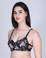 Aimly Floral Printed Soft Padded Lycra Mid Coverage Everyday Women Bra | Wireless Comfort Fit Breathable Stretch Fabric Lightly Padded Bra | Adjustable Strap Seamless Daily Wear Supportive lingerie