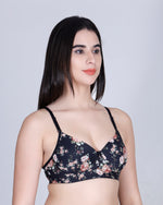 Aimly Floral Printed Soft Padded Lycra Mid Coverage Everyday Women Bra | Wireless Comfort Fit Breathable Stretch Fabric Lightly Padded Bra | Adjustable Strap Seamless Daily Wear Supportive lingerie