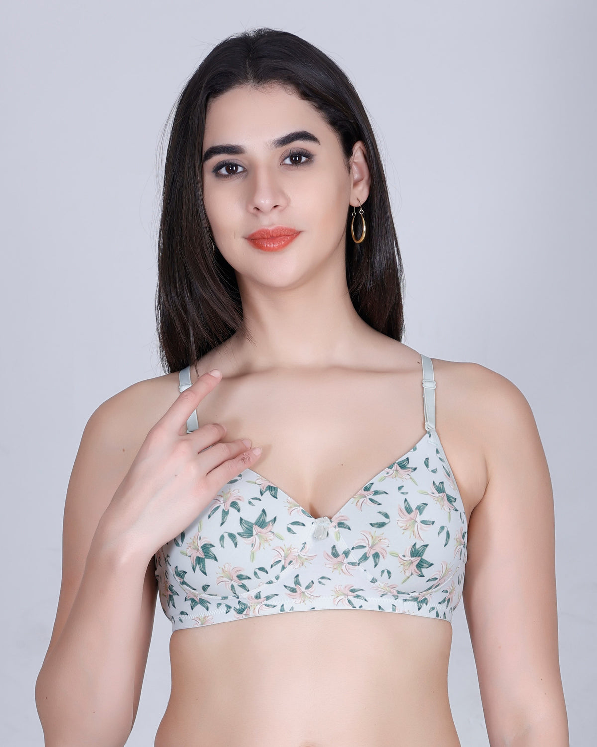 Aimly Floral Printed Soft Padded Lycra Mid Coverage Everyday Women Bra | Wireless Comfort Fit Breathable Stretch Fabric Lightly Padded Bra | Adjustable Strap Seamless Daily Wear Supportive lingerie