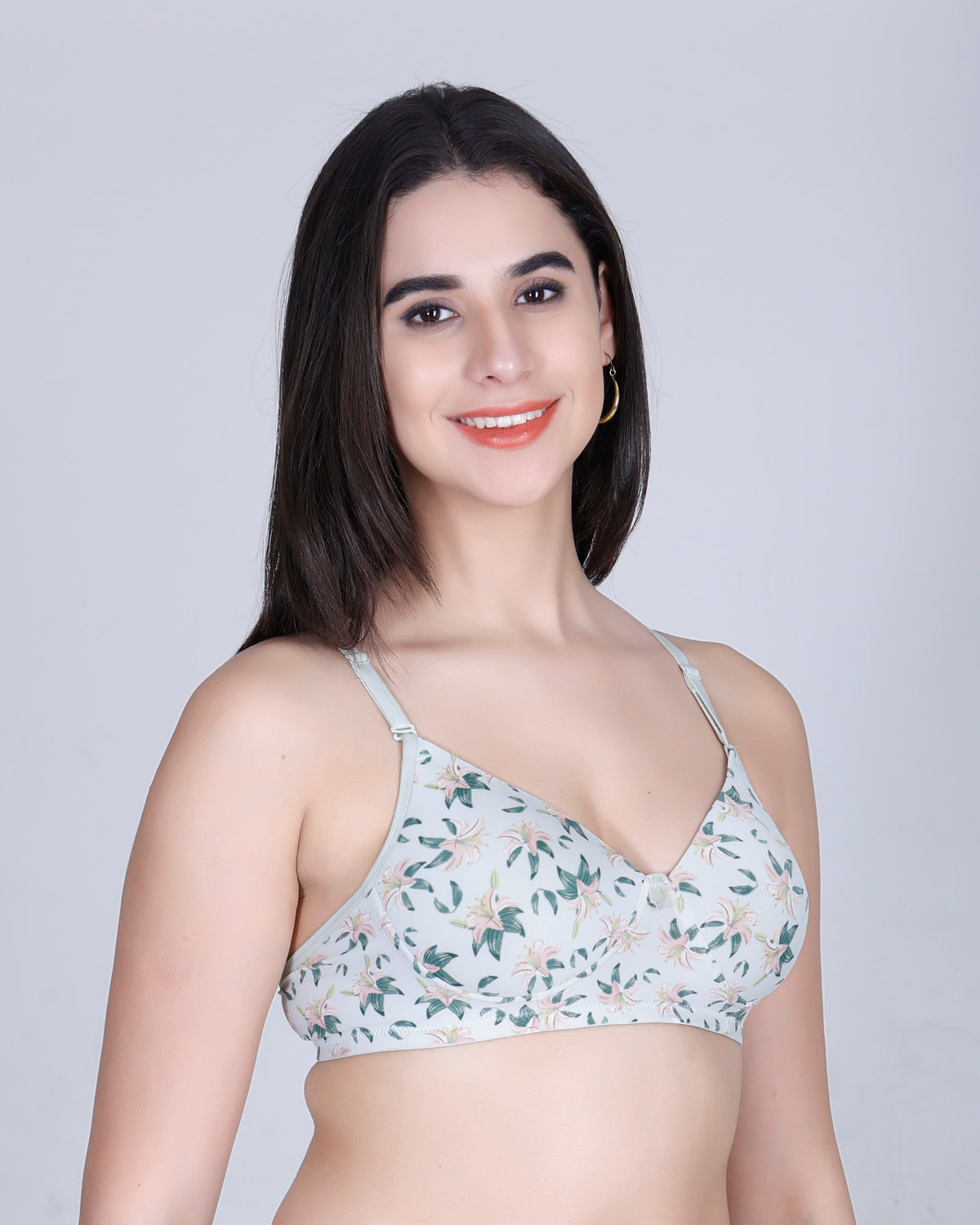 Aimly Floral Printed Soft Padded Lycra Mid Coverage Everyday Women Bra | Wireless Comfort Fit Breathable Stretch Fabric Lightly Padded Bra | Adjustable Strap Seamless Daily Wear Supportive lingerie